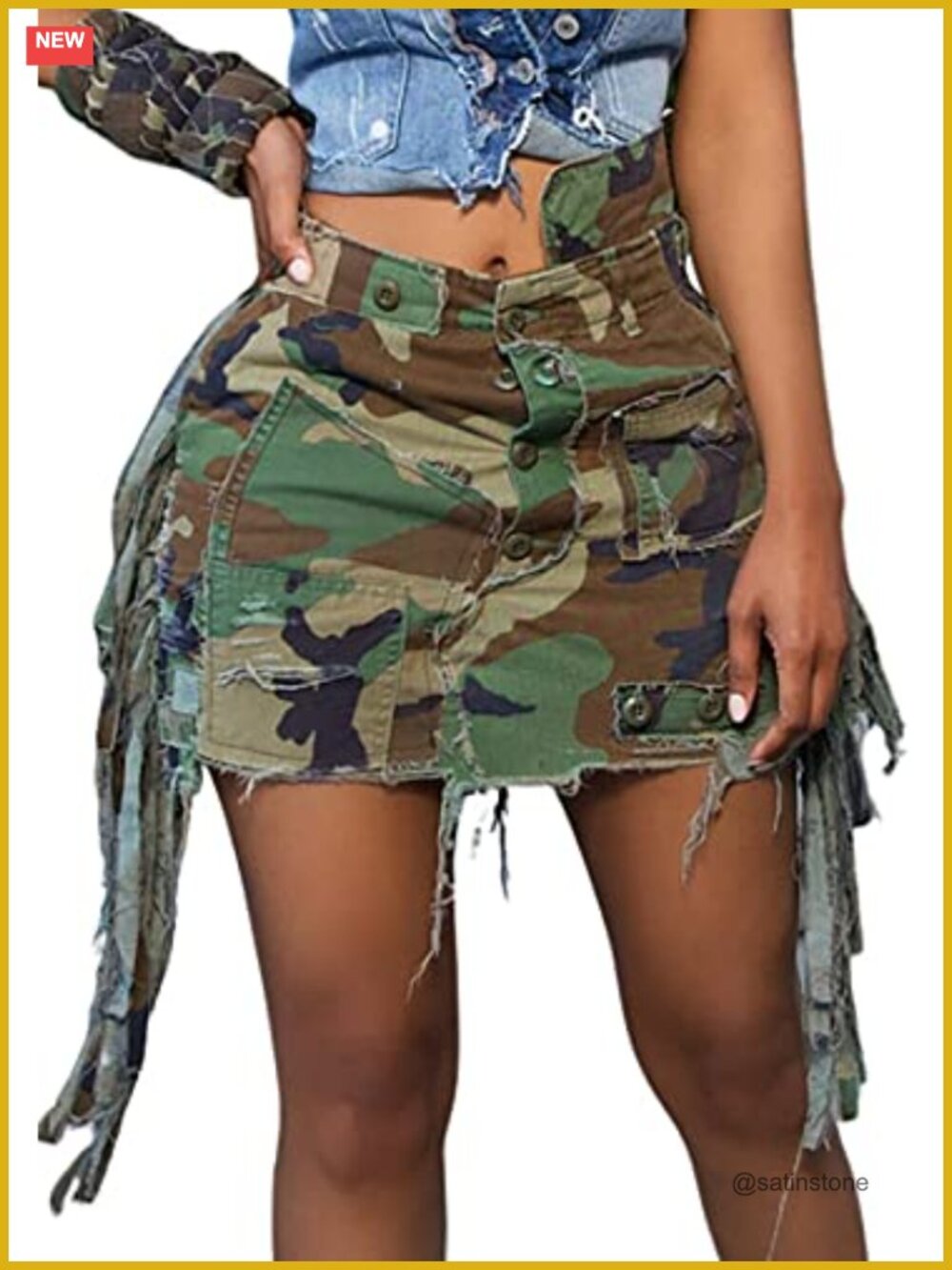 Women's Camo Cargo Skirt Army Fatigue Ripped Sexy Mini Skirt